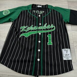 G-Baby #1 Hardball Kekambas Baseball Jersey L Black Green Striped Button Up